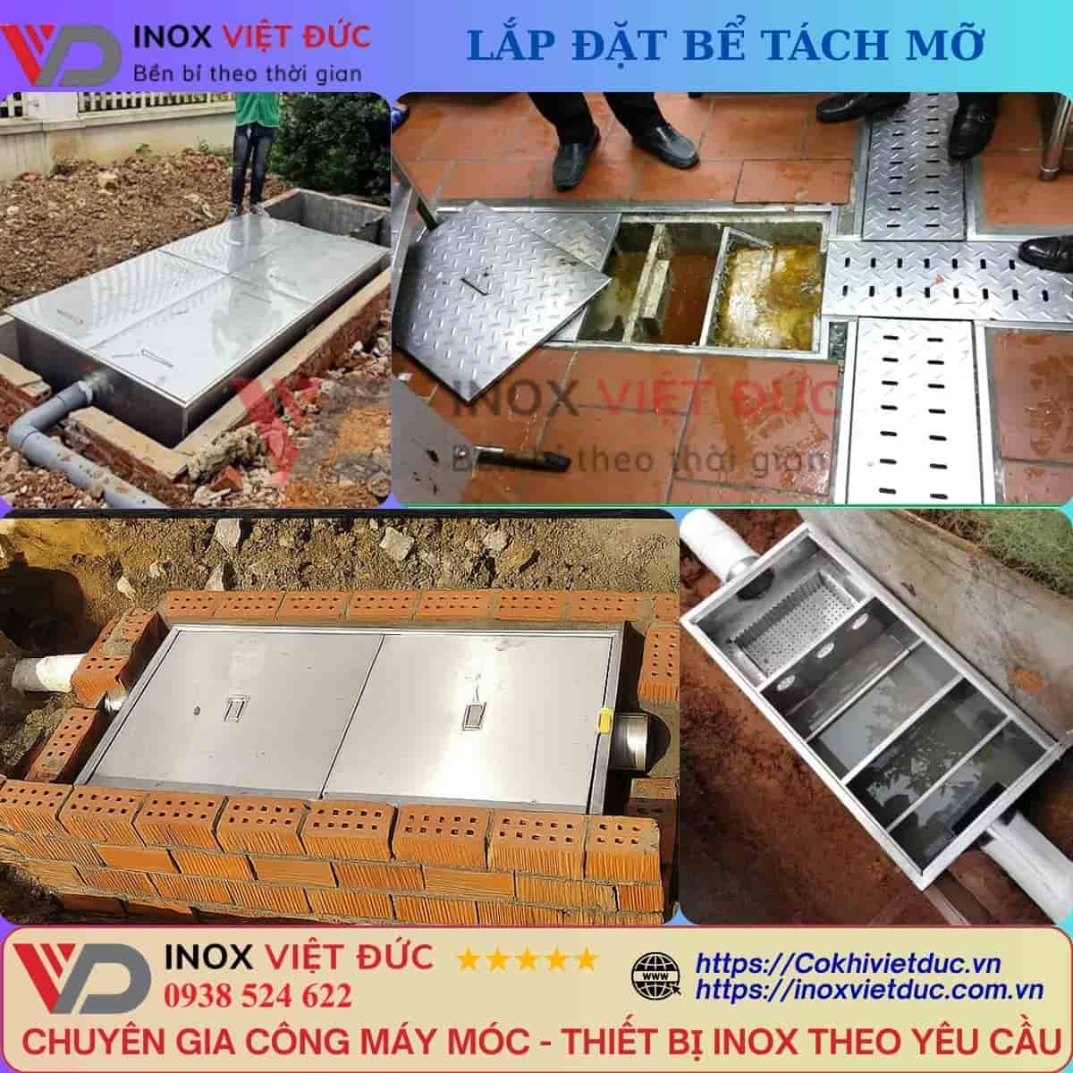 Bể tách mỡ âm sàn inox 304 chôn dưới nền bếp, tách dầu mỡ và cặn rác hiệu quả, giúp hệ thống thoát nước hoạt động ổn định.