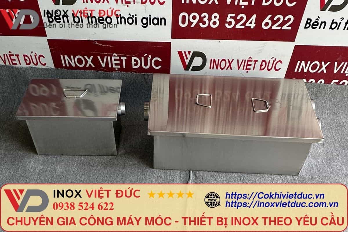 Bảng thông số kỹ thuật bể tách mỡ inox 304 – kích thước, dung tích, độ dày inox và cấu tạo chi tiết các ngăn lọc.
