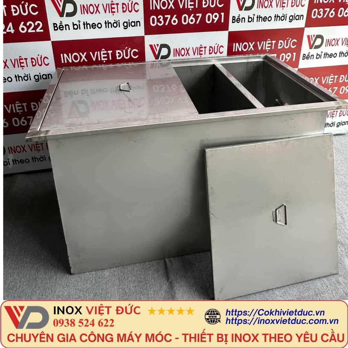 Bể tách mỡ inox 304 ba ngăn lọc rác, tách dầu mỡ và nước sạch dùng cho nhà hàng, quán ăn.