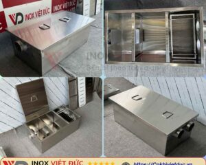 Bể tách mỡ gia đình inox 304 – thiết kế nhỏ gọn, dễ lắp đặt dưới chậu rửa, giúp ngăn tắc ống và khử mùi hiệu quả.