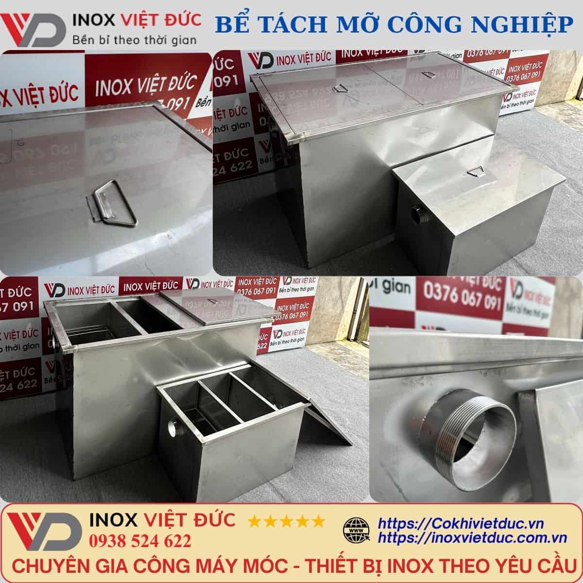 Ưu điểm bể tách mỡ inox 304 – độ bền cao, chống gỉ sét, hiệu suất tách dầu mỡ đạt 98%, dễ vệ sinh và thân thiện môi trường.