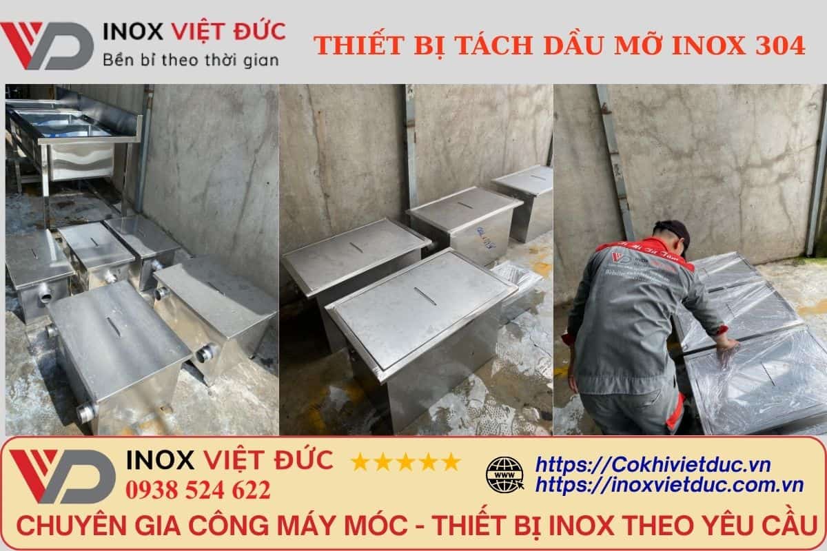 Bể tách mỡ inox 304 ứng dụng trong nhà hàng, quán ăn và khu bếp công nghiệp giúp ngăn dầu mỡ gây tắc nghẽn cống thoát nước.