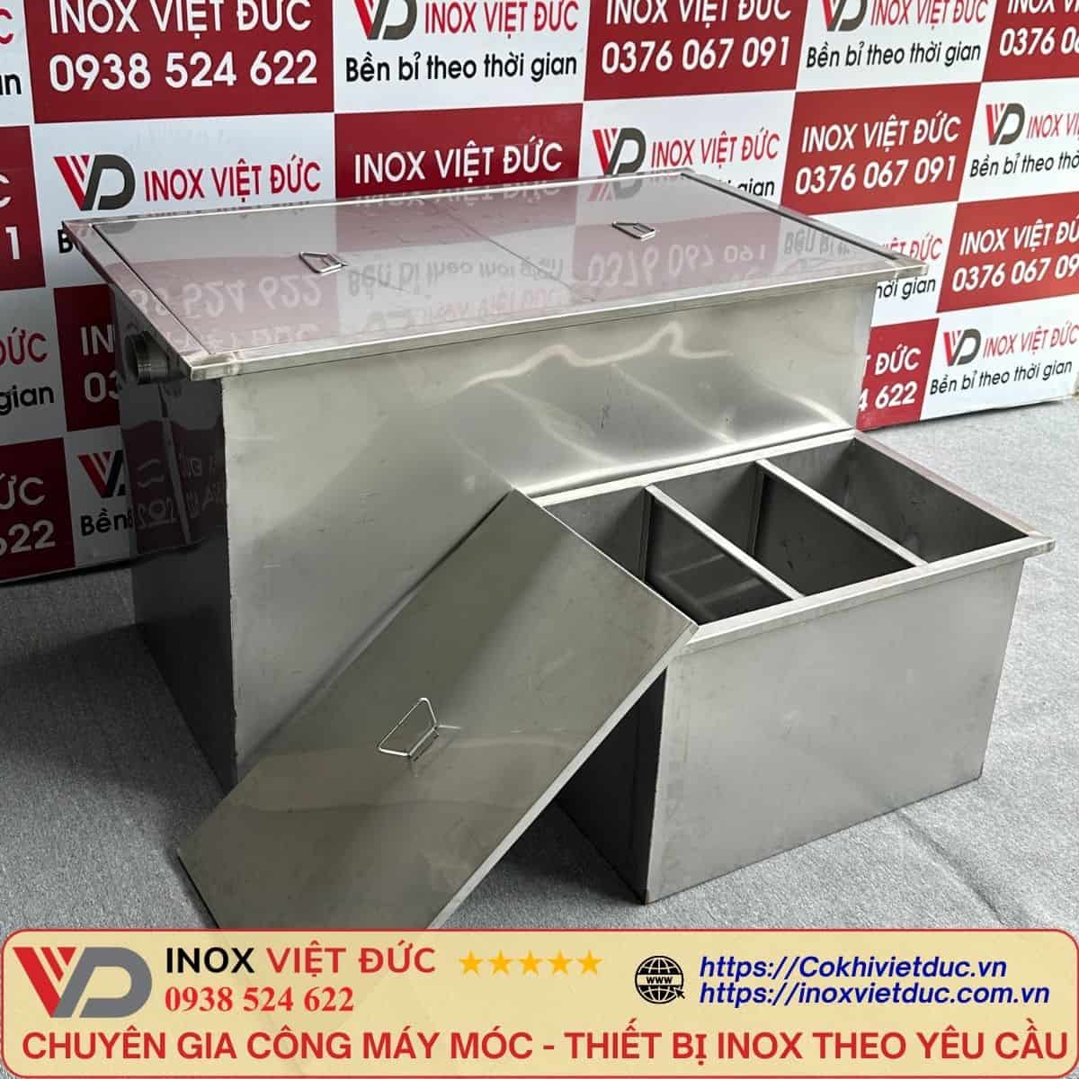 Bể Tách Dầu Mỡ Gia Đình 200L 10 Bể tách dầu mỡ gia đình 200L inox 304 Inox Việt Đức, 3 ngăn lọc rác – tách mỡ – lắng nước sạch, hiệu suất 95%, bền 10 năm, giá 4.400.000đ.