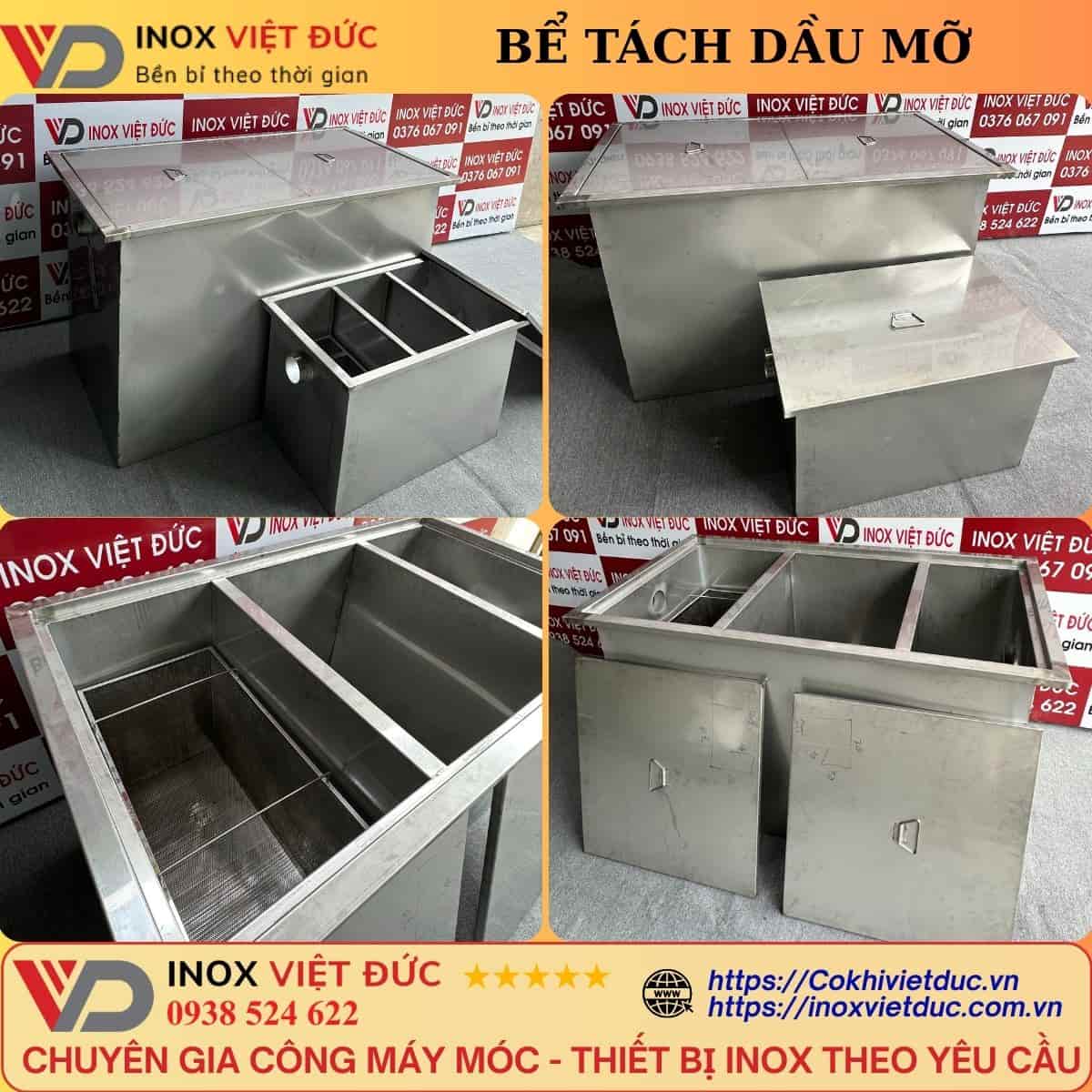 Bể Tách Mỡ Inox 950L 11 bể tách mỡ nhà hàng inox 304 thiết kế 3 ngăn tiêu chuẩn
