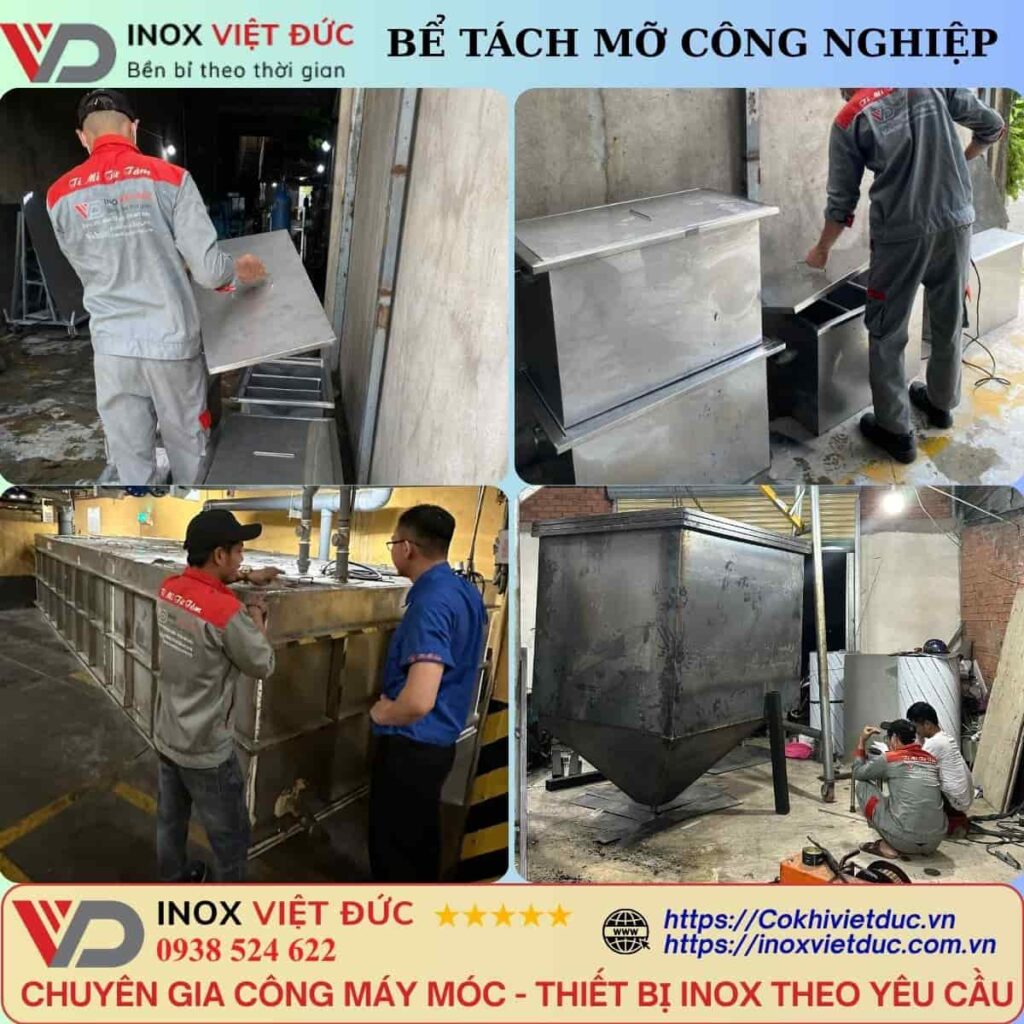 Inox Việt Đức thi công lắp đặt bể tách mỡ công nghiệp inox 304