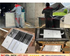 bể tách mỡ nhà hàng inox 304 dung tích lớn 3 ngăn