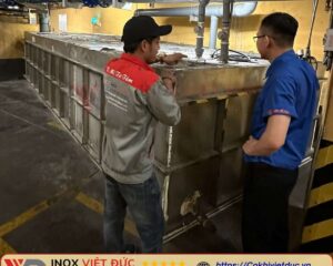 Bể tách mỡ âm sàn 16000L inox 304 thiết kế đa ngăn, dùng để tách mỡ, giữ rác và lắng bùn trong hệ thống thoát nước chung cư và khu đô thị lớn.