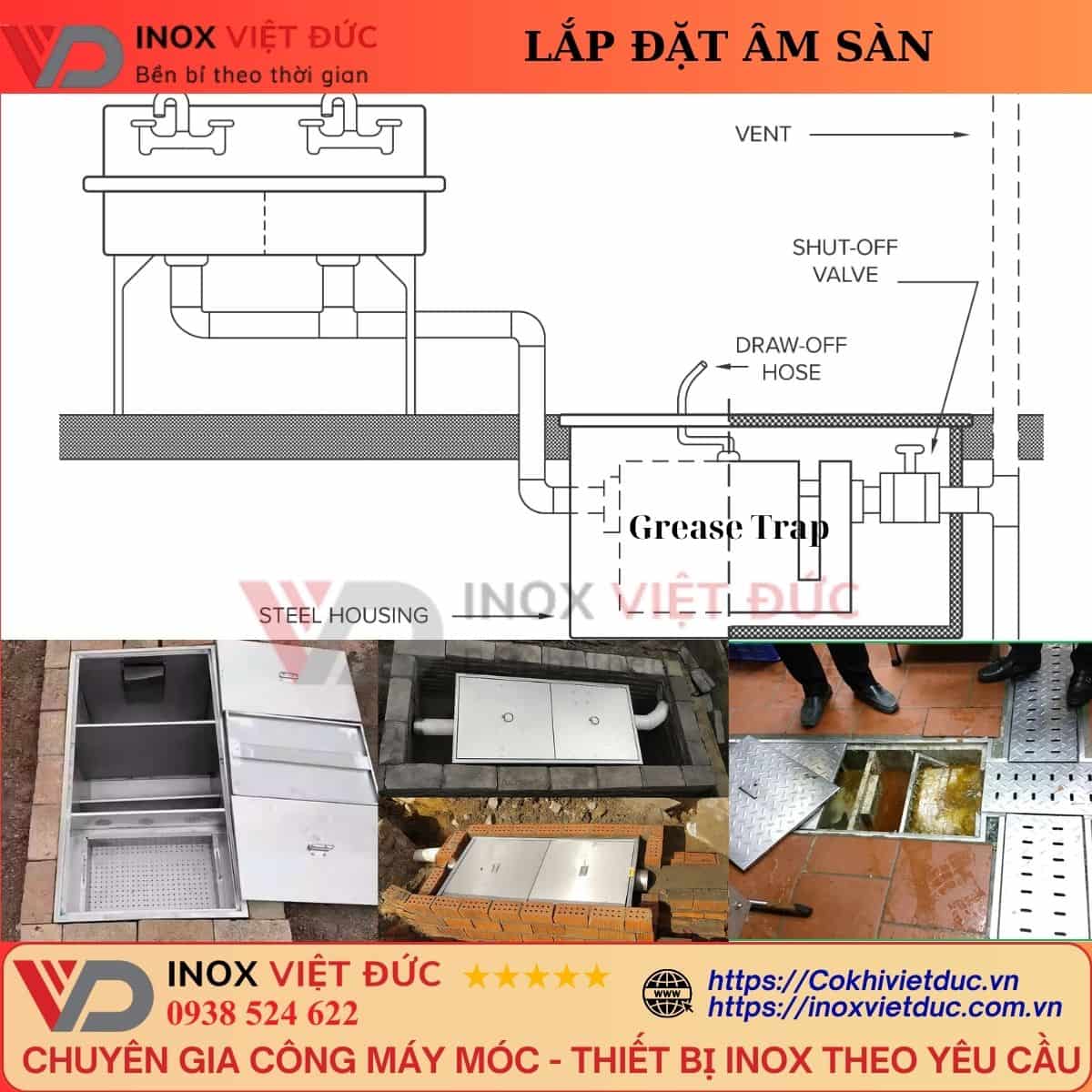 Bể Tách Mỡ Gia Đình Inox 304 100L 15 hướng dẫn lắp đặt bể tách mỡ gia đình inox 304 kiểu âm sàn dưới nền bếp
