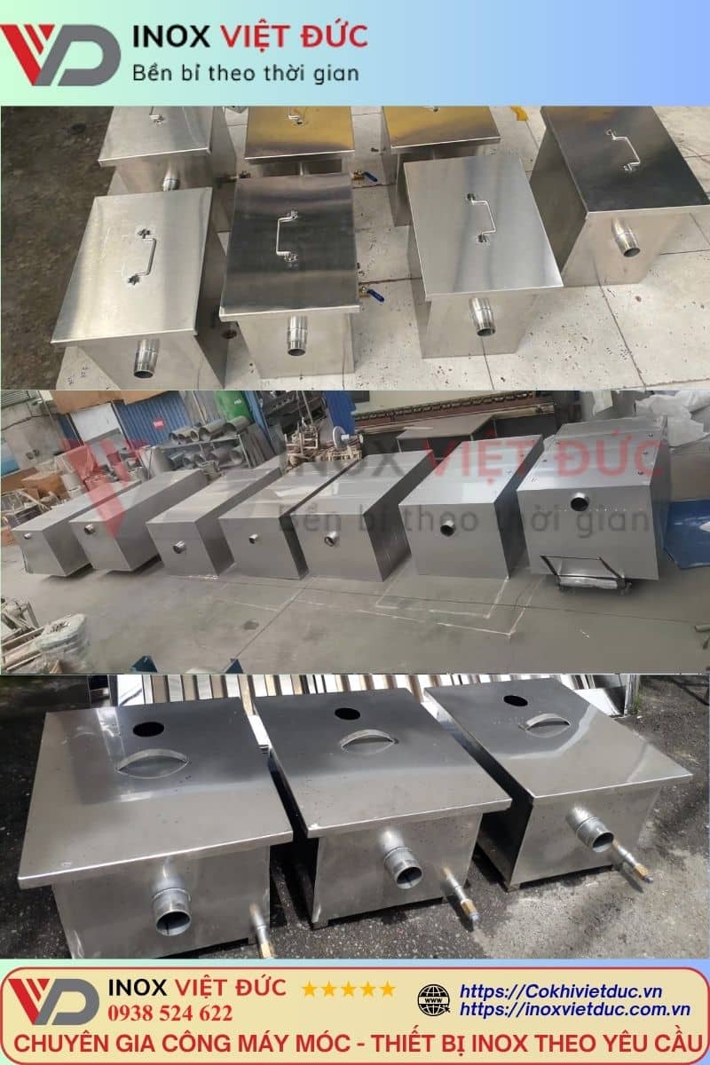 Bể Tách Mỡ Nhà Hàng 100L 16 Ưu điểm nổi bật của bể tách mỡ nhà hàng 100L inox 304 – hiệu suất tách mỡ 98%, dễ vệ sinh, lắp đặt linh hoạt, tuổi thọ trên 10 năm – Inox Việt Đức