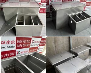 Bể tách mỡ inox 304 dung tích 300L – thiết kế 3 ngăn chuẩn kỹ thuật, hàn TIG kín, hiệu suất 99%, bền đẹp, dễ vệ sinh – Inox Việt Đức sản xuất.