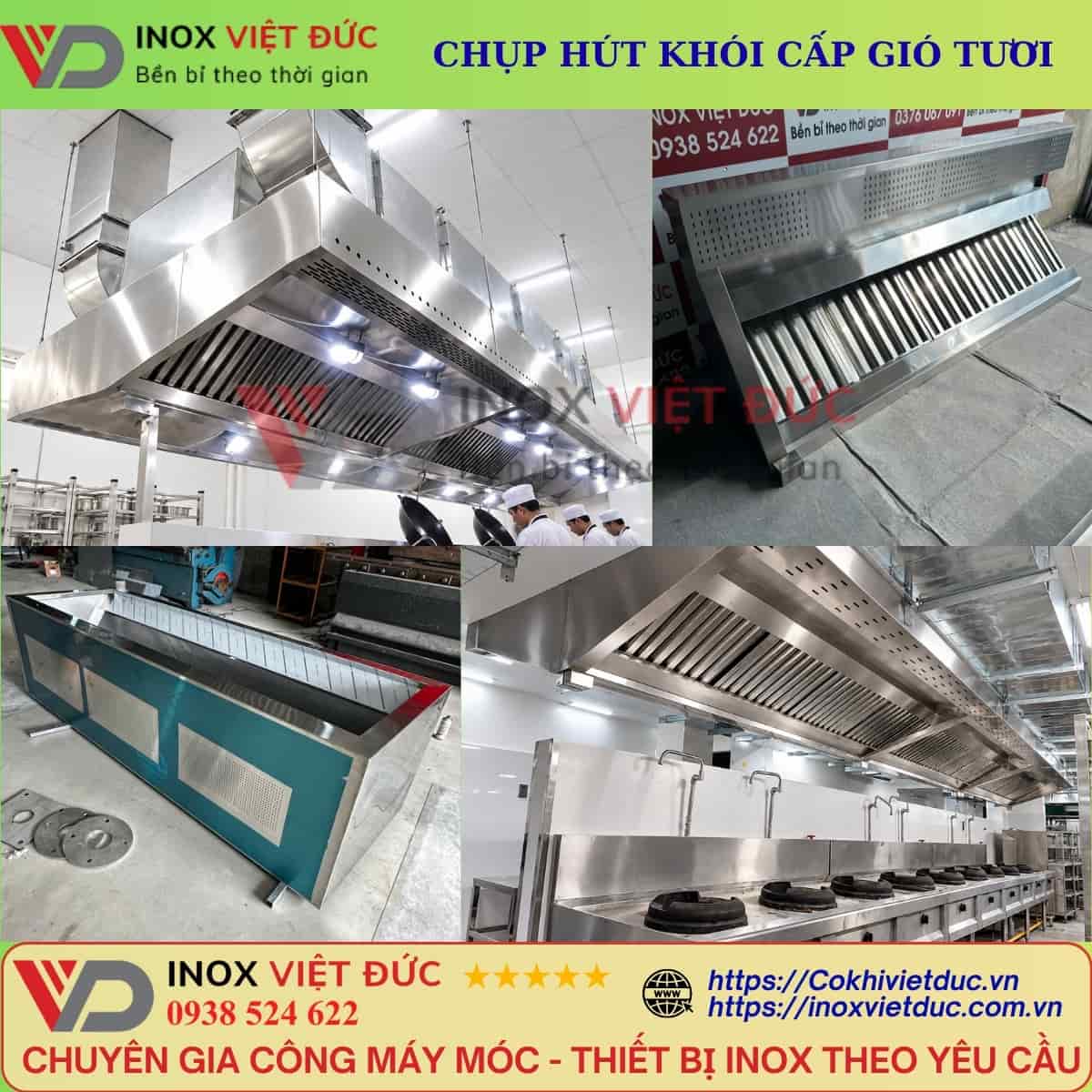 Chụp hút khói cấp gió tươi công nghiệp với khoang cấp gió bù tích hợp