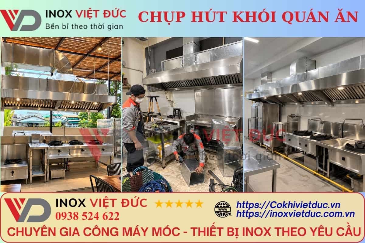 Gia công chụp hút khói bếp công nghiệp bằng inox theo kích thước yêu cầu