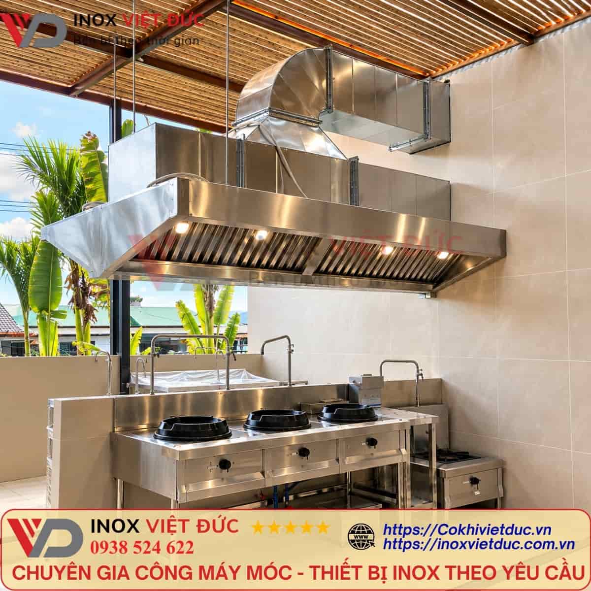 Chụp hút khói inox 304 công nghiệp gia công theo kích thước bếp nhà hàng