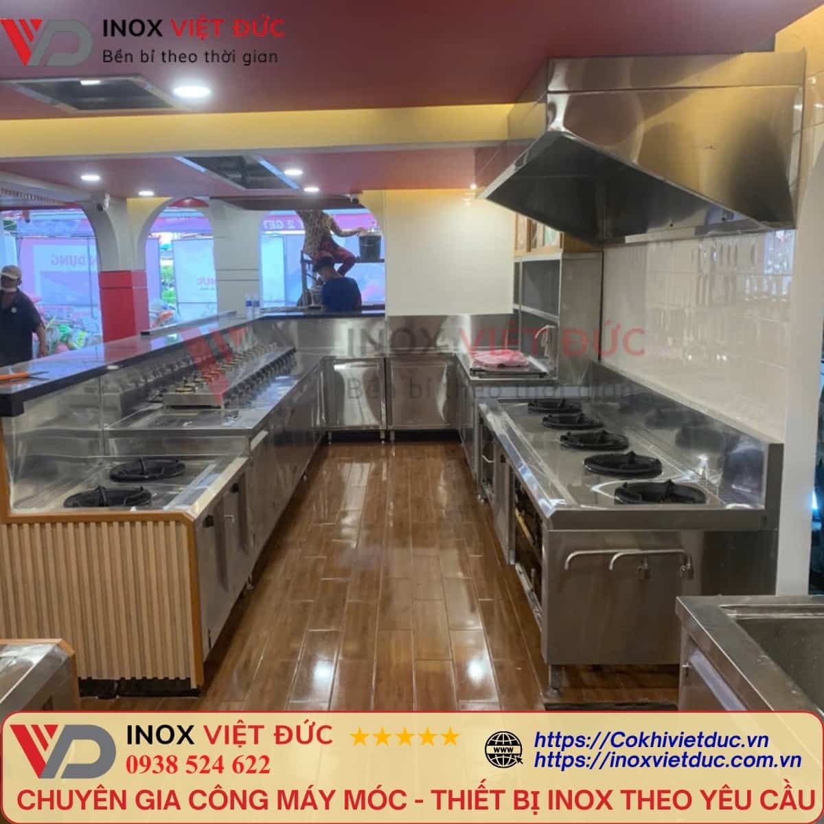 Chụp hút mùi bếp inox công nghiệp gia công theo kích thước khu vực nấu