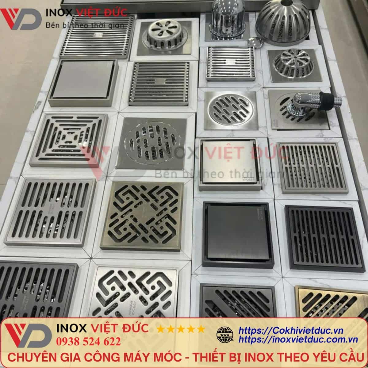 Các mẫu phễu thoát sàn inox cao cấp với kiểu dáng hiện đại và bề mặt hoàn thiện thẩm mỹ
