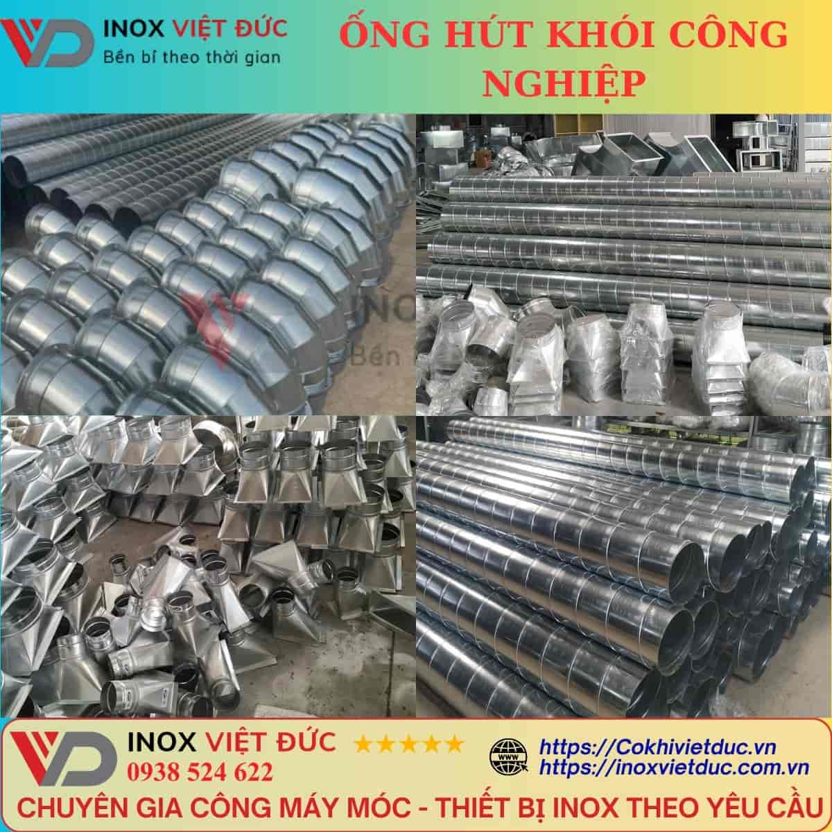 Ống gió hút khói bếp công nghiệp kết nối với hệ thống chụp hút khói