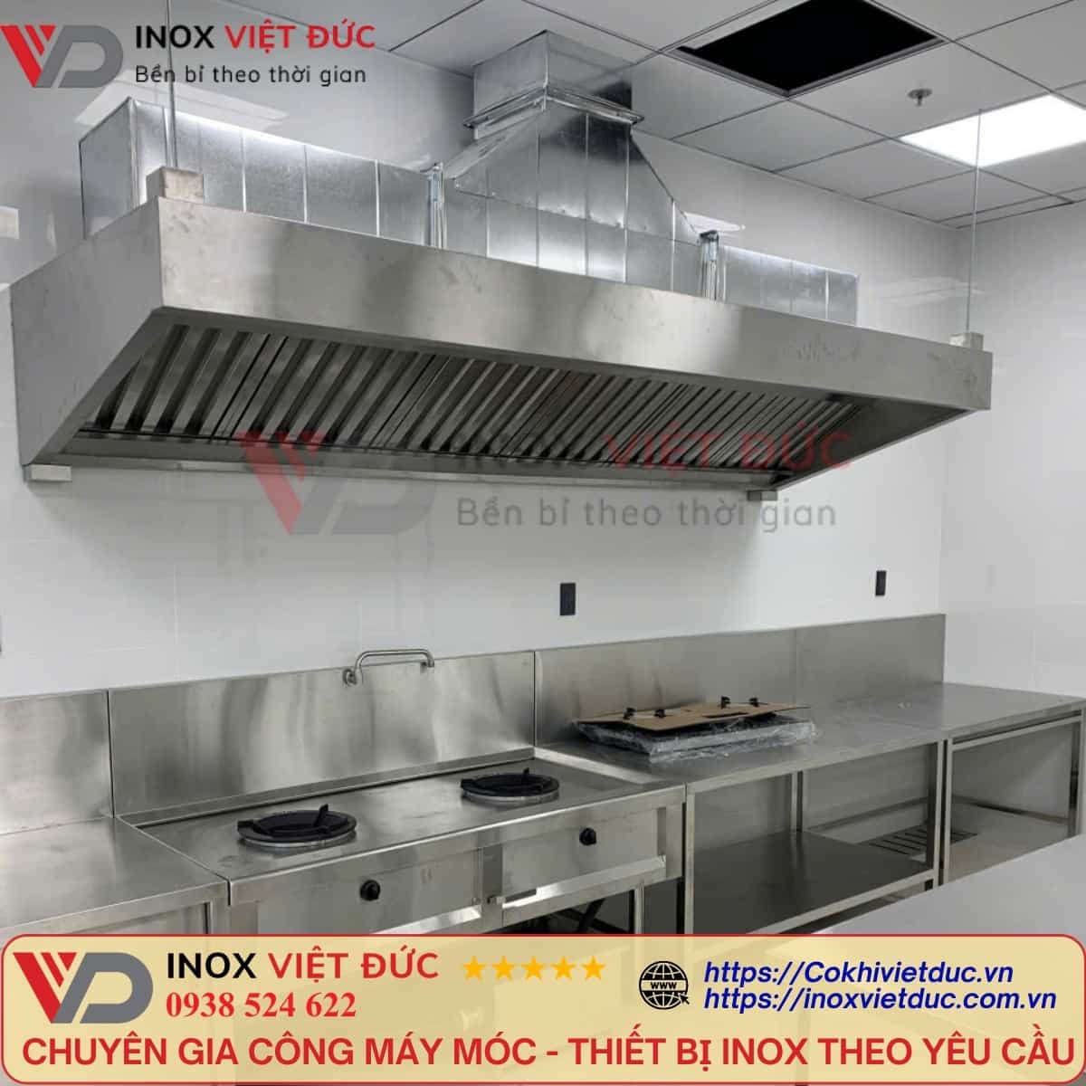 Máng hút khói bếp inox công nghiệp gia công theo kích thước khu bếp