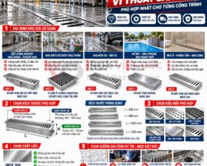 Cách lựa chọn hệ thống thoát sàn cho bếp công nghiệp theo vị trí thu nước, kích thước máng và đường ống