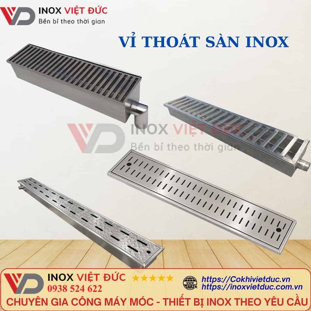 Máng thoát sàn inox có nắp vỉ tháo rời dùng để thu gom nước tại xưởng chế biến thực phẩm