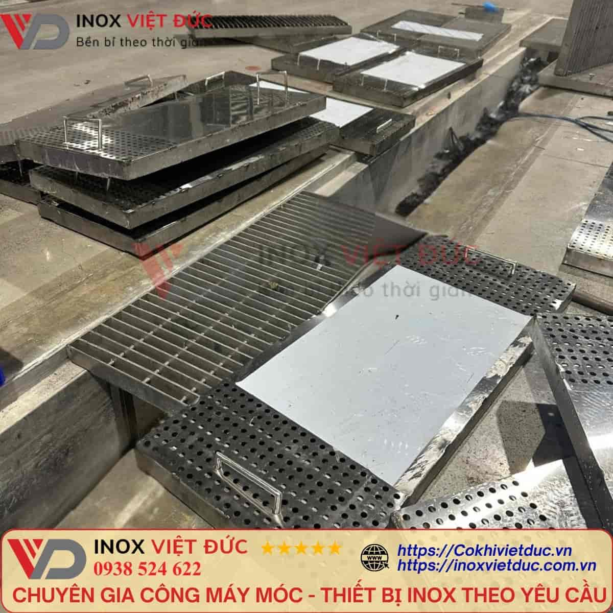 Thoát sàn inox chịu tải cho bếp công nghiệp, phù hợp khu vực xe đẩy và thu gom nước sàn