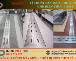 Máng thu sàn inox 304 dạng rãnh dài dùng để thu gom nước tại khu vực công nghiệp