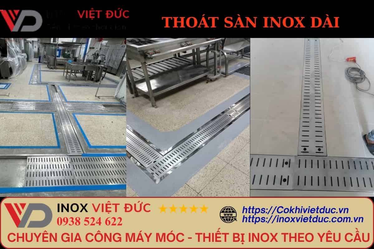 Máng thu nước inox 304 kết hợp vỉ thoát sàn dạng dài dùng cho hệ thống thoát nước theo tuyến