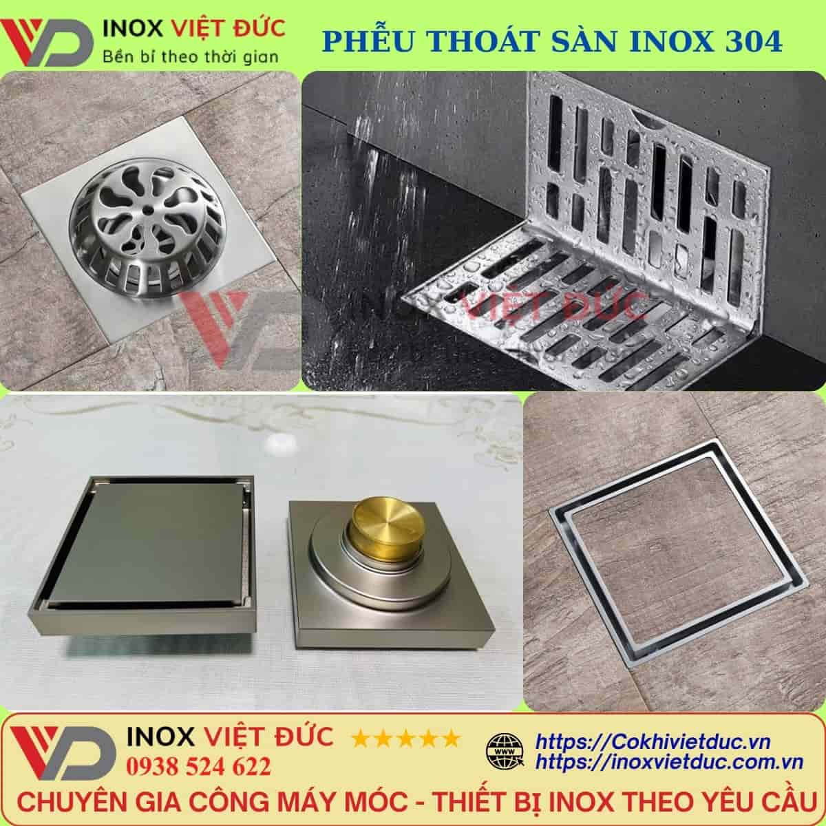 Phễu thu sàn inox chống mùi có cơ cấu ngăn khí từ đường ống thoát nước quay ngược lên sàn