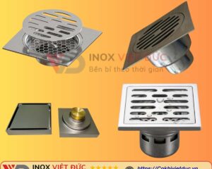 Phễu thoát sàn inox 304 ngăn mùi với thiết kế thu nước tại điểm và cổ xả kết nối đường ống