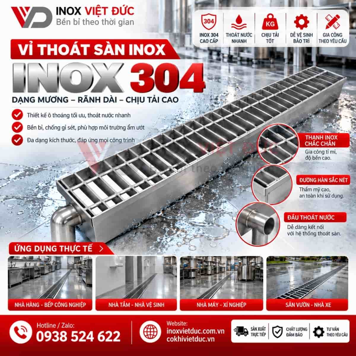 Vỉ Thoát Nước Inox Chống Đọng Bẩn 10 Vỉ thoát nước inox chống đọng bẩn gia công theo yêu cầu tại Inox Việt Đức