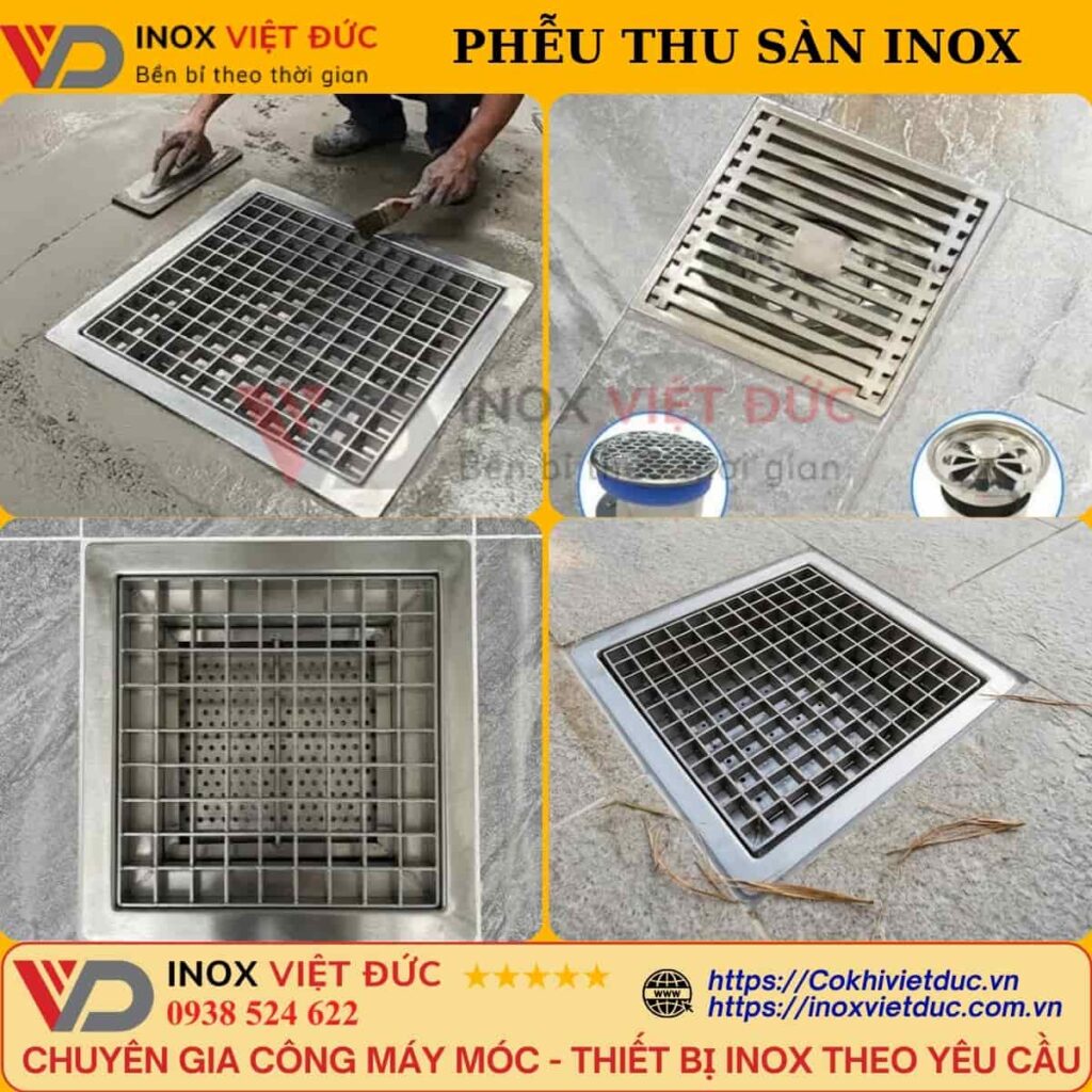 Nên Dùng Mương Hay Phễu Thoát Sàn? So Sánh Và Cách Chọn 6 Thi công lắp đặt phễu thoát sàn inox vuông tại vị trí thu nước, kết nối cổ xả với hệ thống đường ống