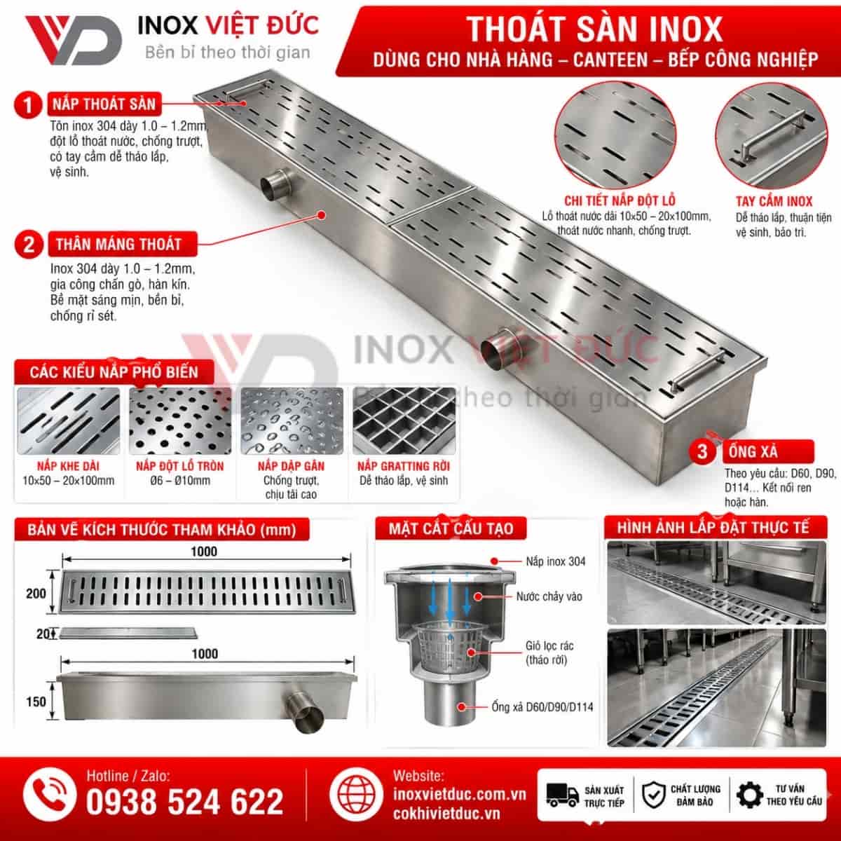 Ga Thoát Sàn Inox Công Nghiệp 10 Ga thoát sàn inox công nghiệp dùng để thu gom nước sàn và kết nối hệ thống đường ống thoát nước