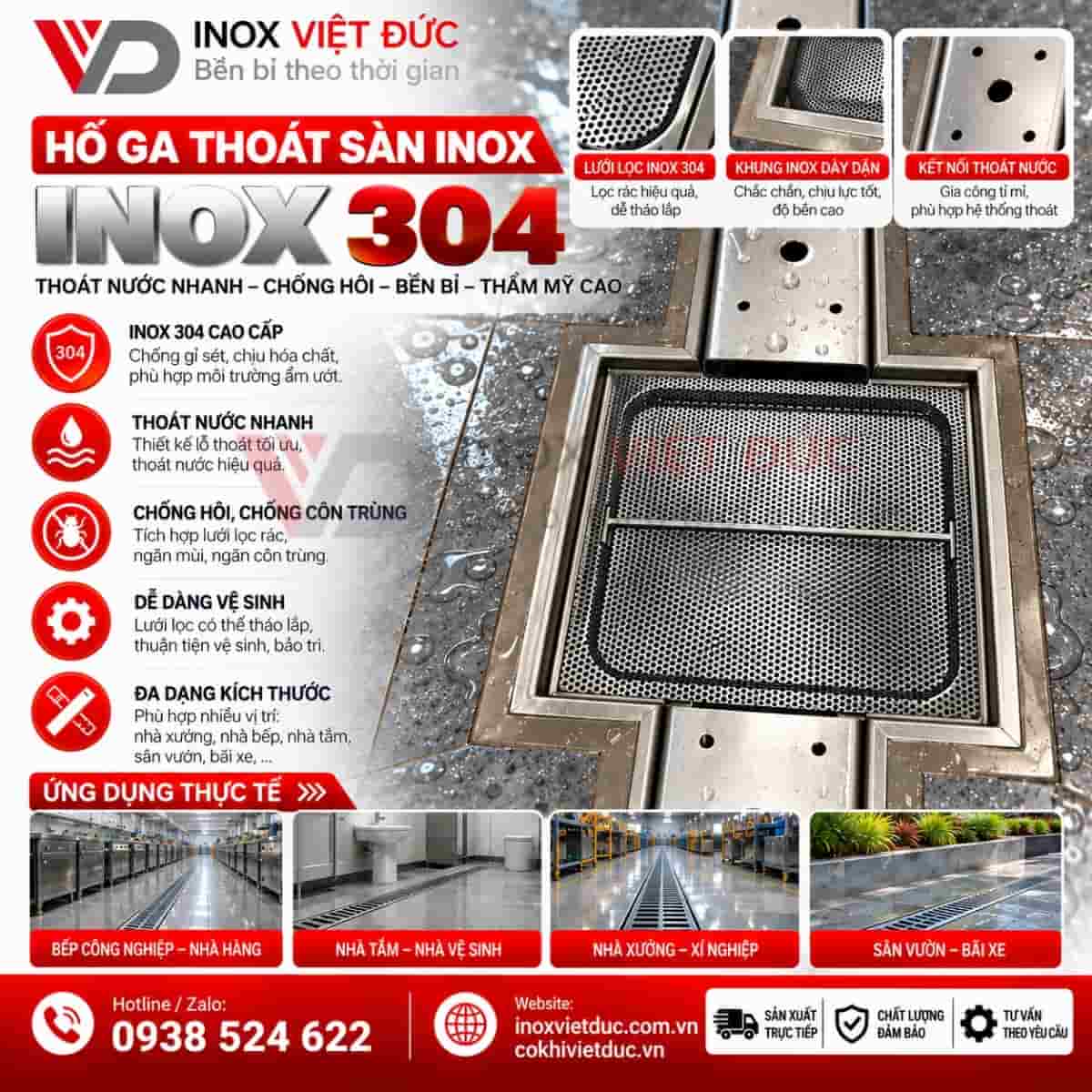 Thoát sàn inox cho xưởng chế biến thực phẩm, hệ thống máng và vỉ inox thu nước tại khu sản xuất