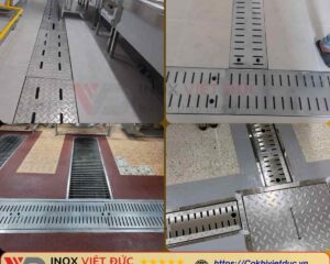 Thoát sàn inox cho nhà bếp với máng thu nước và nắp vỉ tháo rời