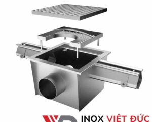 Thoát sàn inox cho xưởng chế biến thực phẩm với hệ thống máng thu nước và nắp vỉ inox 304