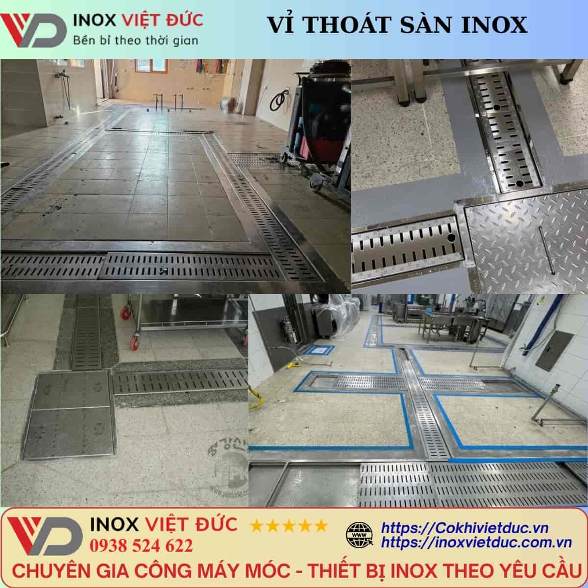Thoát sàn inox chống mùi cho bếp công nghiệp tại khu sơ chế và rửa thực phẩm