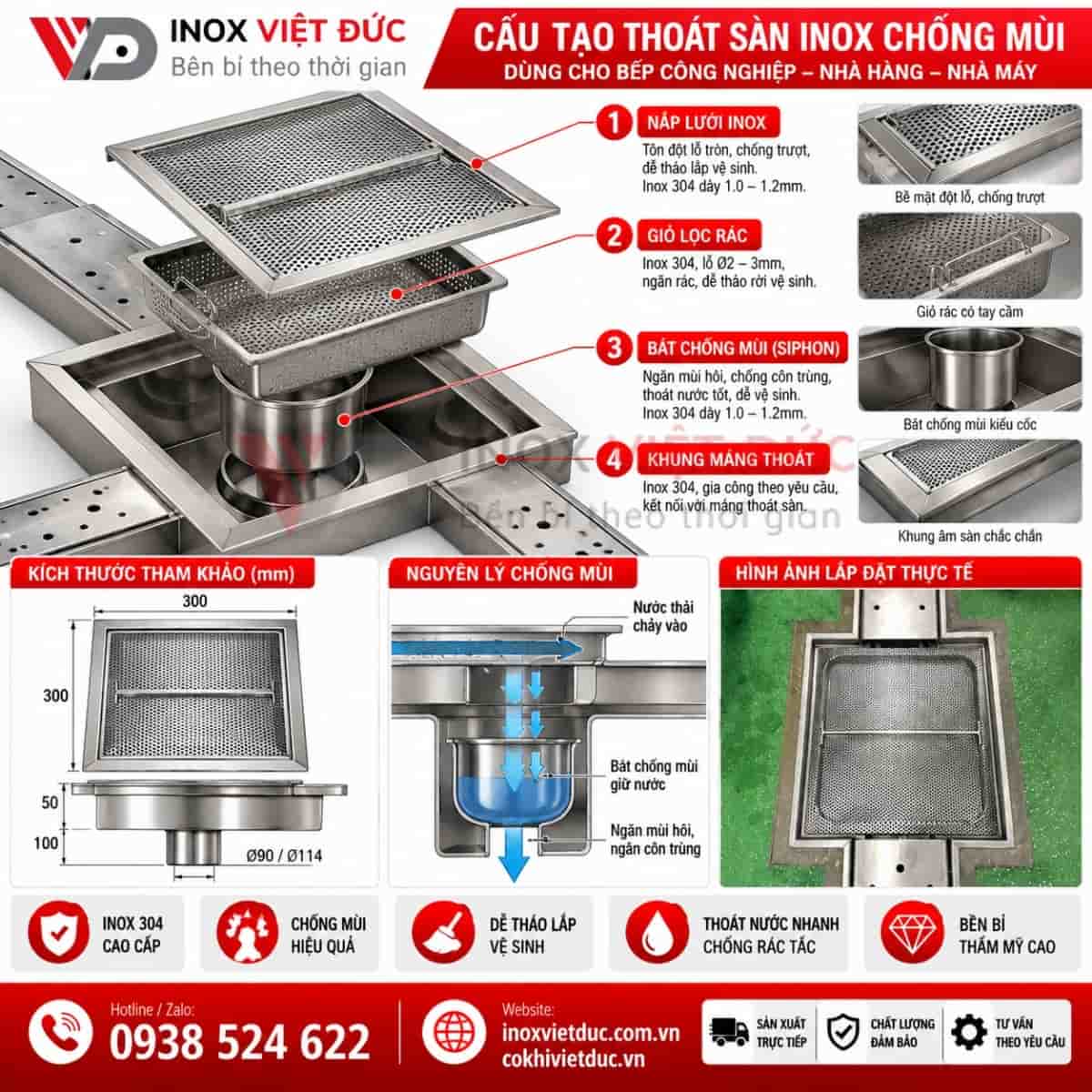 Thoát Sàn Inox Chống Mùi – Chịu Tải – Inox 304