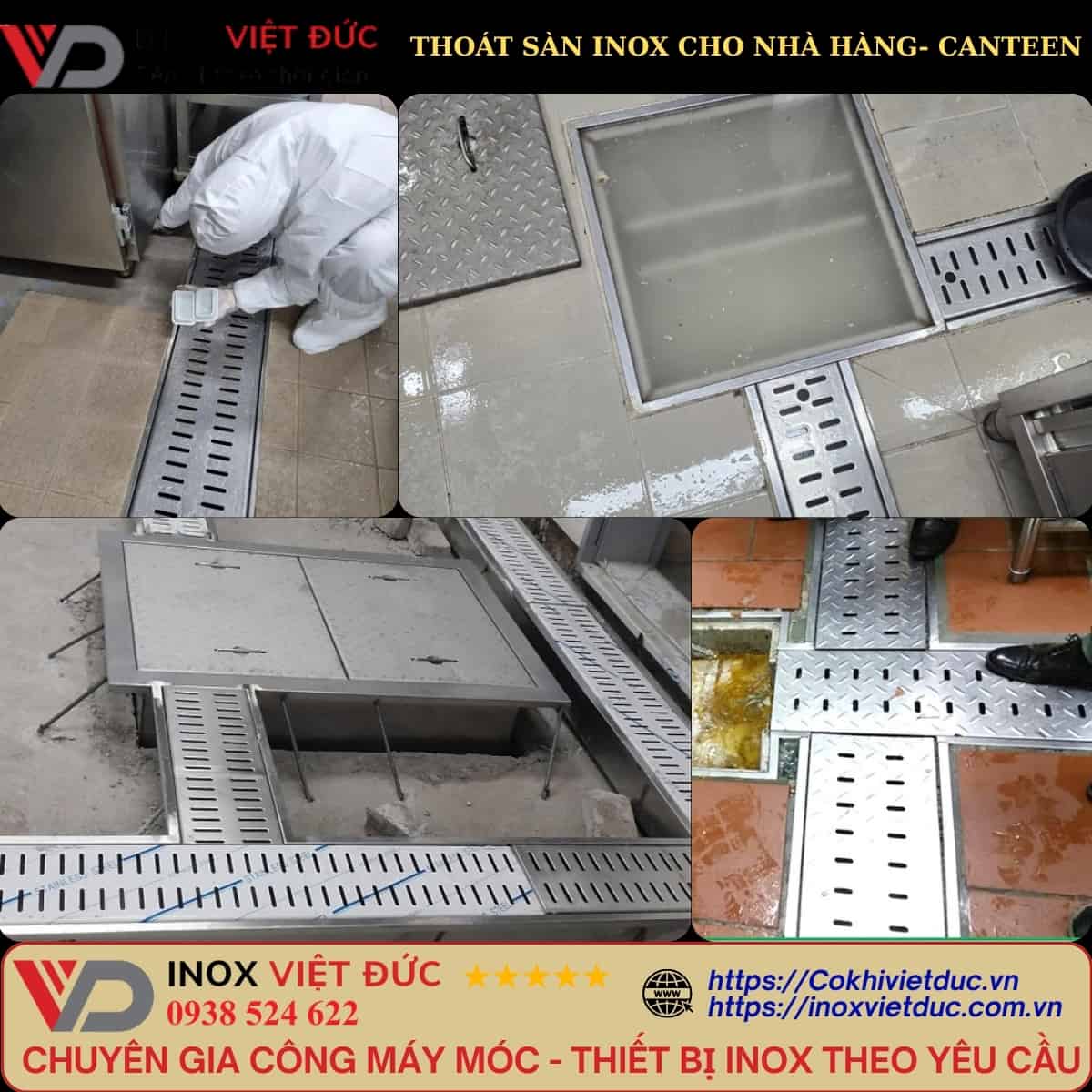 Ứng dụng thoát sàn inox chống gỉ, chống hôi trong bếp công nghiệp, nhà vệ sinh và khu sản xuất