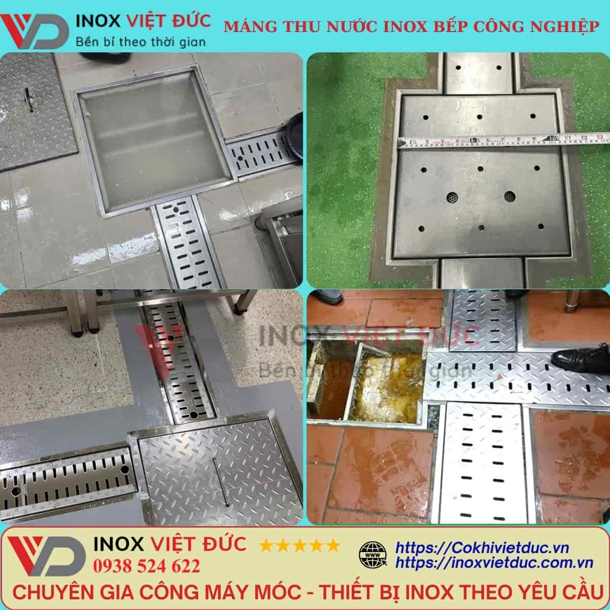 Thoát sàn inox ngăn mùi cho bếp công nghiệp với nắp vỉ thu nước và cấu tạo dễ vệ sinh