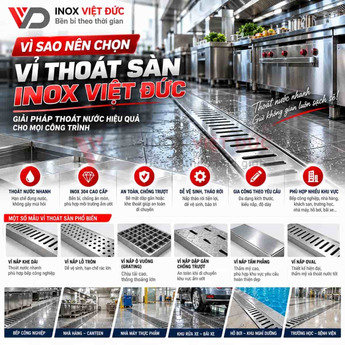 Vỉ thoát sàn inox gia công theo kích thước tại Inox Việt Đức