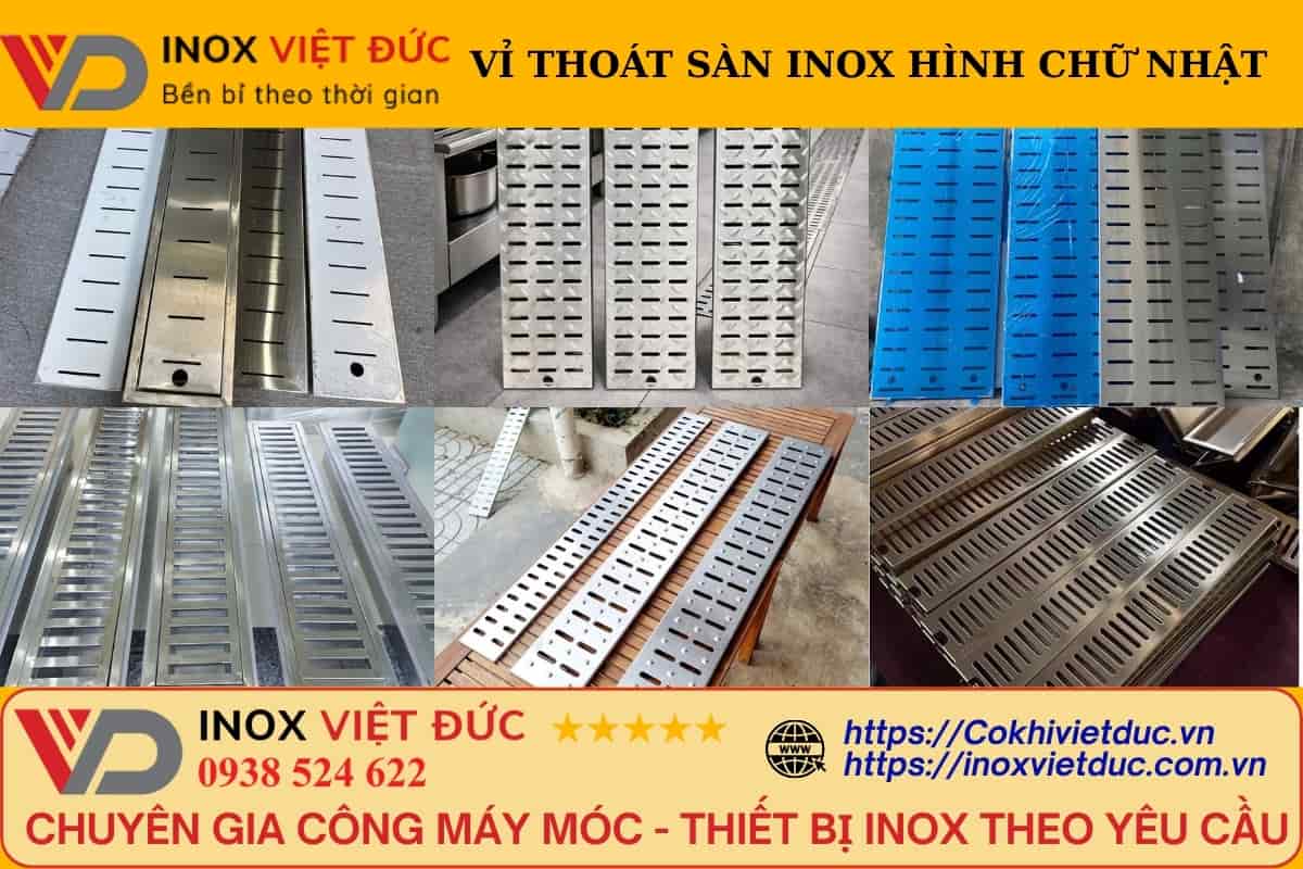 Vỉ thoát sàn inox với bề mặt có khe thu nước, sử dụng lắp trên mương thoát sàn